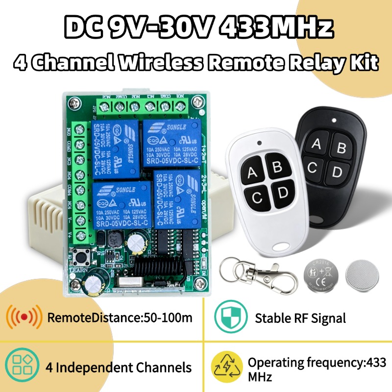 433Mhz Receiver Module - รีโมทคอนโทรลไร้สายอเนกประสงค์ 433MHz DC 12V โมดูลรีเลย์ 4